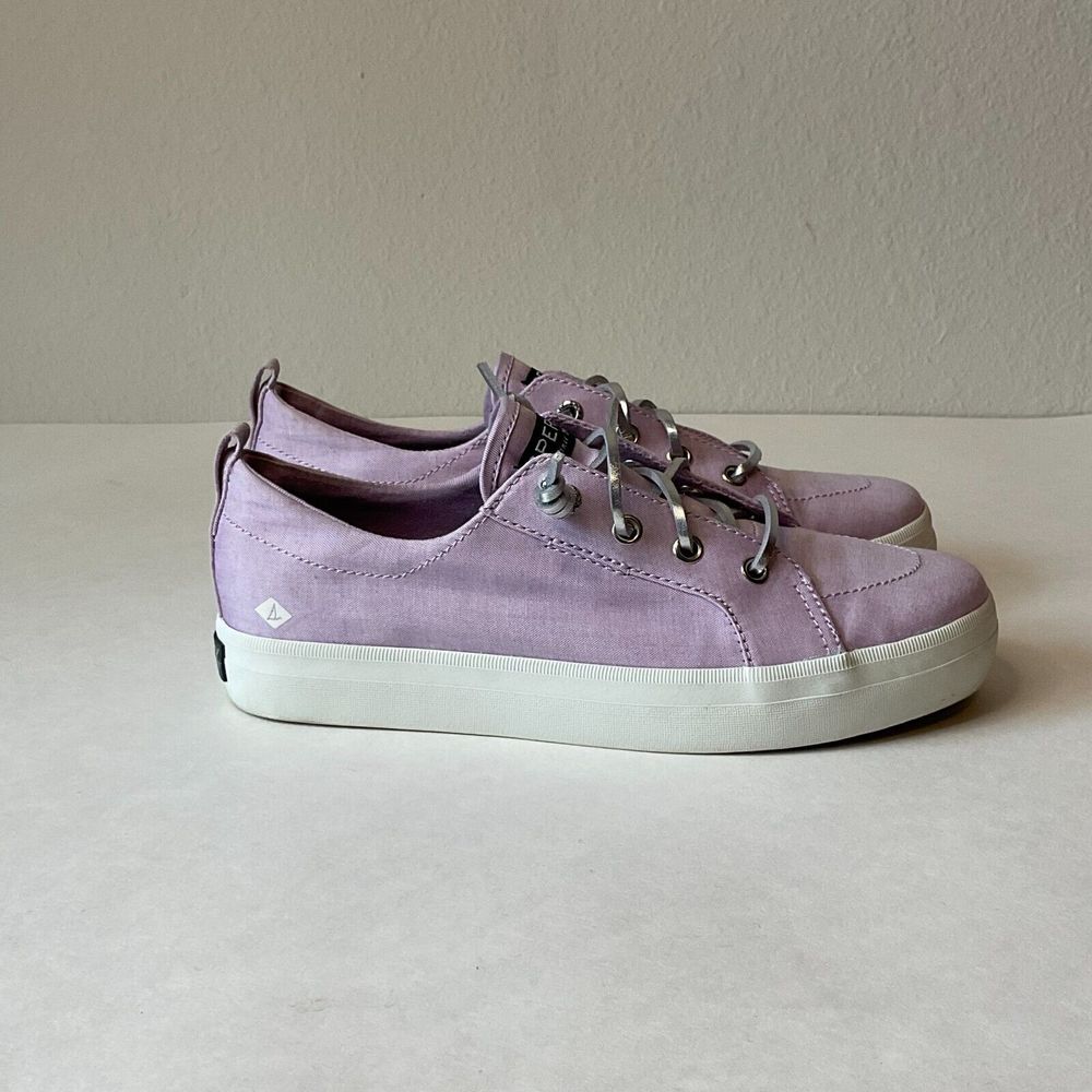 Sperry Crest Vibe Girls Kids Size 3.5M Sneakers Shoes Purple Silver EUC